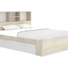 Lit 140 x 190 cm avec rangements - Coloris : Naturel et blanc + Sommier - VARDIEL