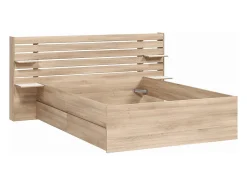 Lit 140 x 190/200 cm avec rangements - Coloris : Naturel + Sommier - TENALIA II