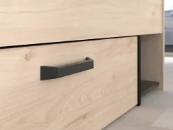 Lit 140 x 190/200 cm avec rangements - Coloris : Naturel et noir + Sommier - KINSELIA