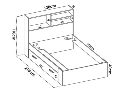 Lit 120 x 190 cm avec rangements - Coloris : Naturel et blanc + Sommier + Matelas - VARDIEL