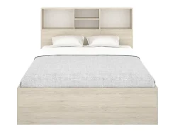 Lit 140 x 190 cm avec rangements - Coloris : Naturel et blanc - VARDIEL