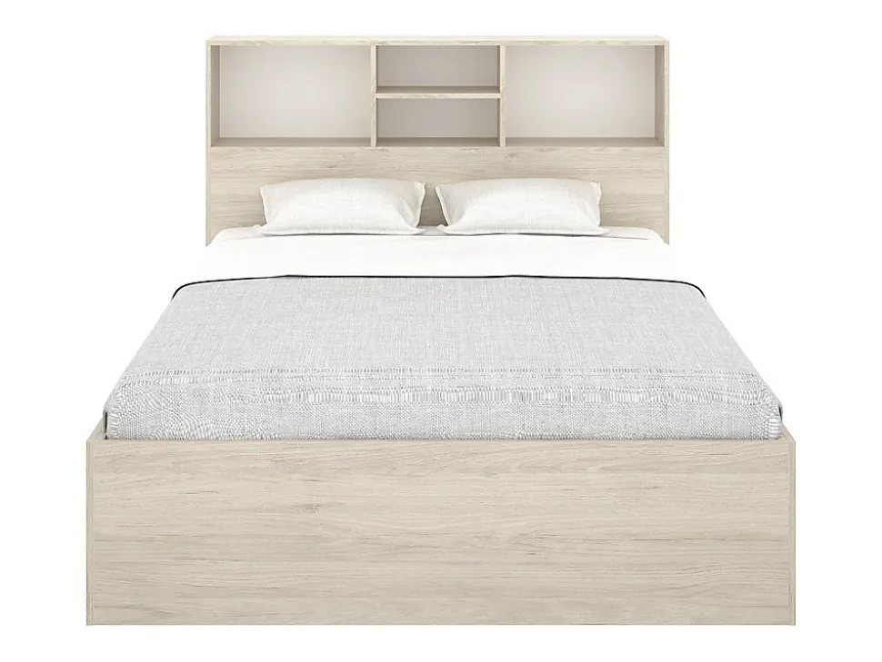 Lit 140 x 190 cm avec rangements - Coloris : Naturel et blanc - VARDIEL