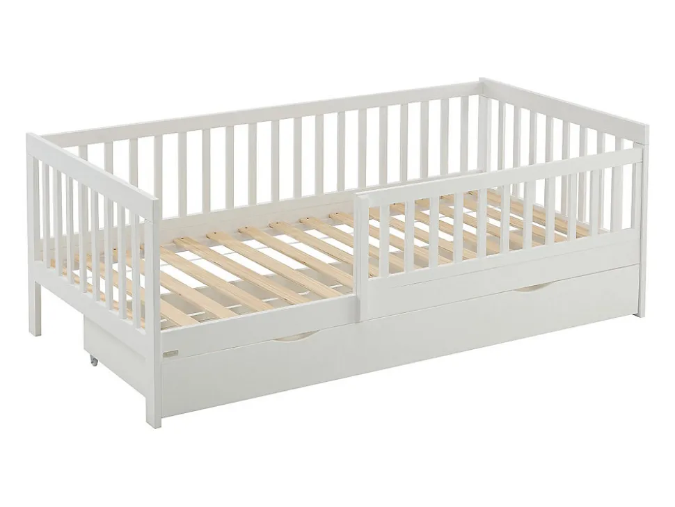 Lit 90 x 190 cm avec tiroir - Pin et MDF - Blanc + Matelas - PROVIATI