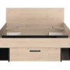Lit 140 x 190/200 cm avec tête de lit et rangements - Coloris : Naturel et noir + Sommier + Matelas - KINSELIA