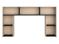 Lit 140 x 190/200 cm avec tête de lit et rangements - Coloris : Naturel et noir + Sommier + Matelas - KINSELIA