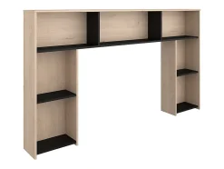 Lit 140 x 190/200 cm avec tête de lit et rangements - Coloris : Naturel et noir + Sommier + Matelas - KINSELIA