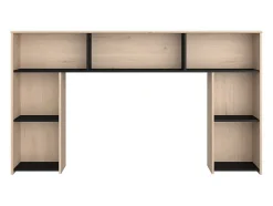 Lit 140 x 190/200 cm avec tête de lit et rangements - Coloris : Naturel et noir - KINSELIA