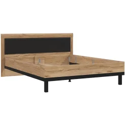 Lit 160 x 200 cm avec tête de lit décor bois chêne et noir - KAMILA