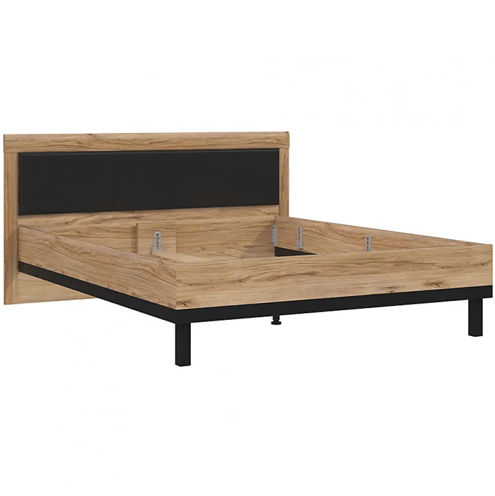 Lit 160 x 200 cm avec tête de lit décor bois chêne et noir - KAMILA