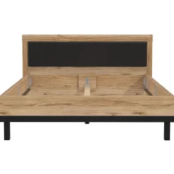 Lit 160 x 200 cm avec tête de lit décor bois chêne et noir - KAMILA