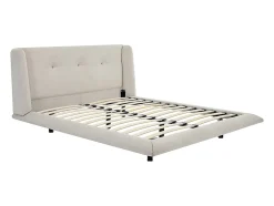 Lit 140 x 190 cm avec tête de lit capitonnée - Tissu - Beige - PENAVI