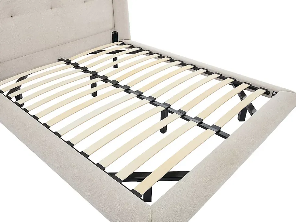 Lit 140 x 190 cm avec tête de lit capitonnée - Tissu - Beige - PENAVI