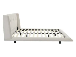 Lit 140 x 190 cm avec tête de lit capitonnée - Tissu - Beige - PENAVI