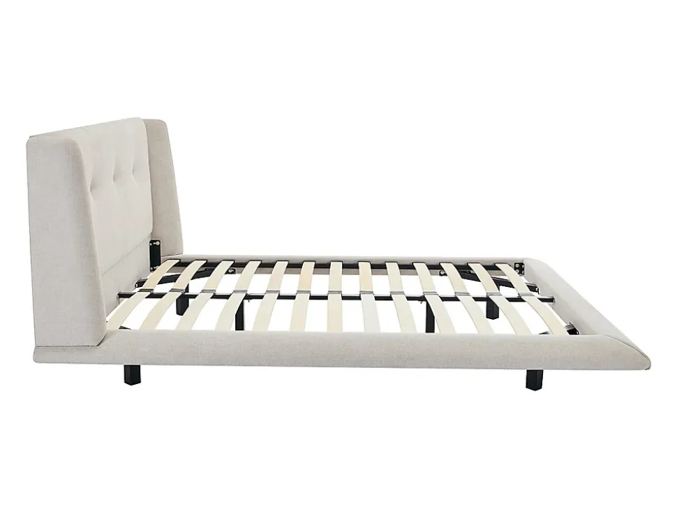 Lit 140 x 190 cm avec tête de lit capitonnée - Tissu - Beige - PENAVI