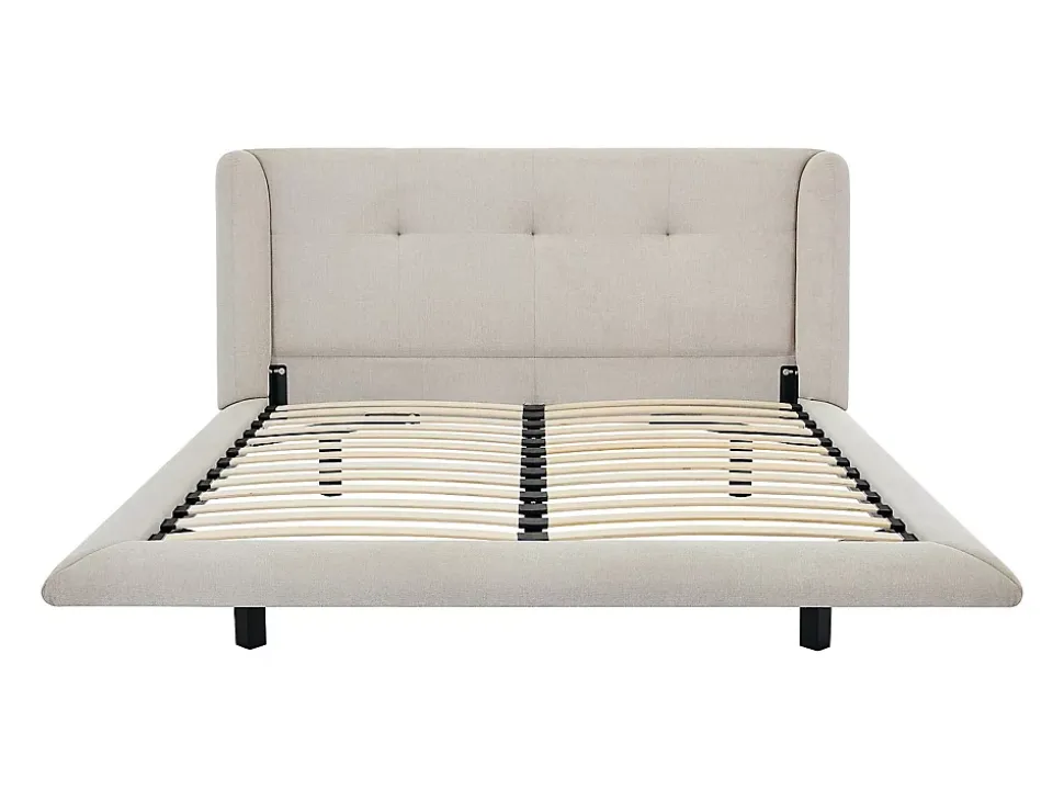 Lit 140 x 190 cm avec tête de lit capitonnée - Tissu - Beige - PENAVI