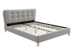 Lit 140 x 190 cm avec tête de lit capitonnée - Tissu - Gris - ELIDE