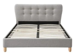 Lit 140 x 190 cm avec tête de lit capitonnée - Tissu - Gris - ELIDE