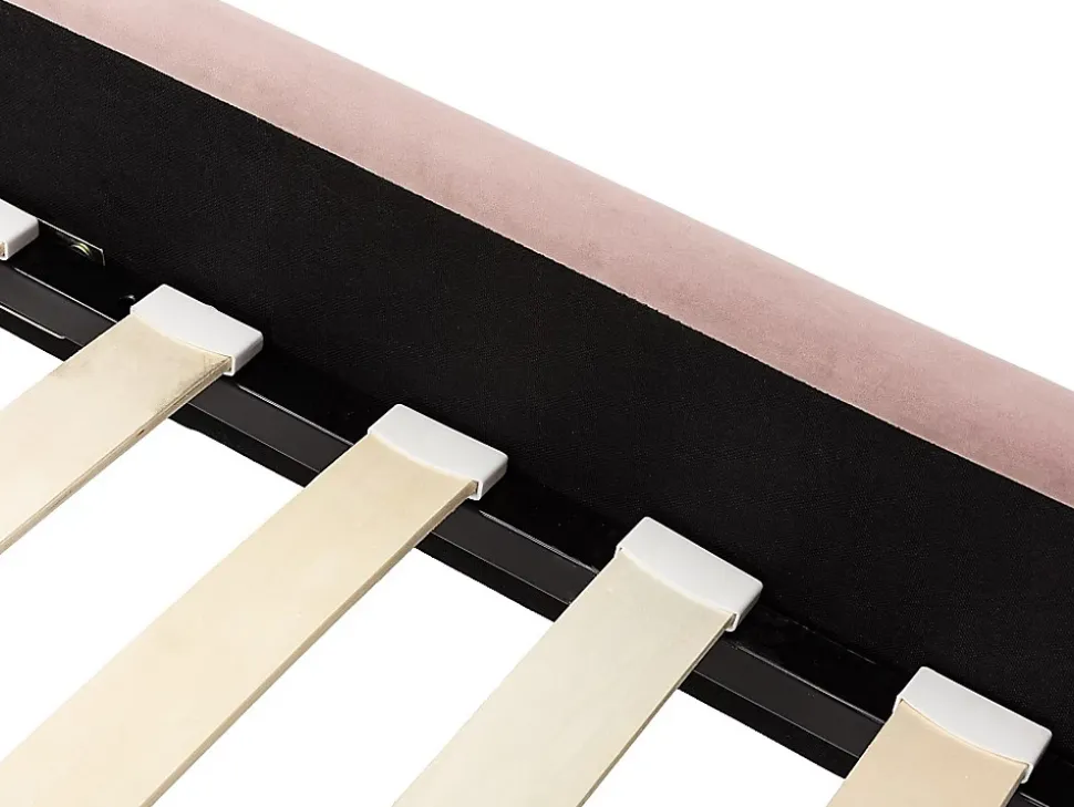 Lit 140 x 190 cm avec tête de lit ondulée - Velours - Vieux rose + Matelas - SAGALI