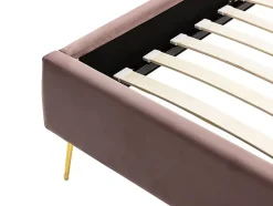 Lit 140 x 190 cm avec tête de lit ondulée - Velours - Vieux rose + Matelas - SAGALI