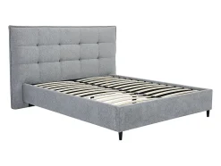 Lit 180 x 200 cm avec tête de lit capitonnée - Tissu - Gris + Matelas - NIRPIO