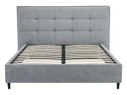 Lit 180 x 200 cm avec tête de lit capitonnée - Tissu - Gris + Matelas - NIRPIO