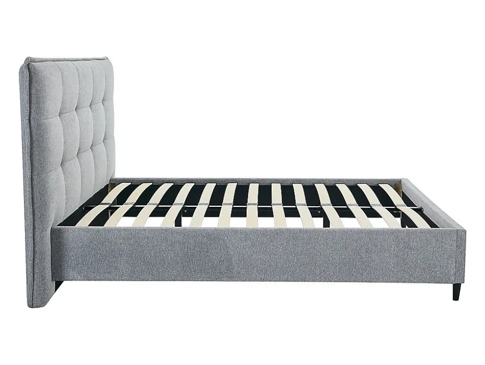 Lit 180 x 200 cm avec tête de lit capitonnée - Tissu - Gris + Matelas - NIRPIO