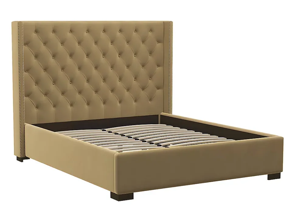 Lit 180 x 200 cm avec tête de lit capitonnée - Tissu - Beige + Matelas - MASSIMO II