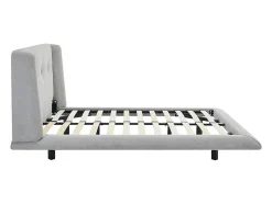 Lit 160 x 200 cm avec tête de lit capitonnée - Tissu - Gris clair + Matelas - PENAVI