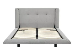 Lit 160 x 200 cm avec tête de lit capitonnée - Tissu - Gris clair + Matelas - PENAVI