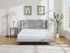 Lit 160 x 200 cm avec tête de lit capitonnée - Tissu - Gris clair + Matelas - PENAVI