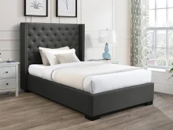 Lit 120 x 200 cm avec tête de lit capitonnée - Tissu - Gris - MASSIMO