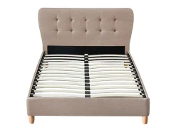 Lit 160 x 200 cm avec tête de lit capitonnée - Tissu - Beige + Matelas - ELIDE