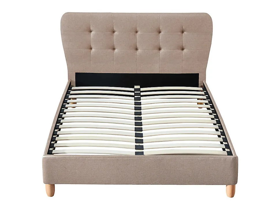 Lit 160 x 200 cm avec tête de lit capitonnée - Tissu - Beige + Matelas - ELIDE