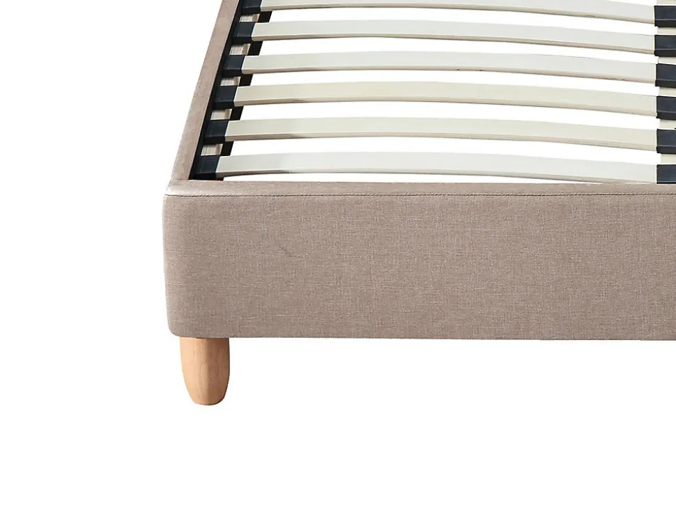 Lit 160 x 200 cm avec tête de lit capitonnée - Tissu - Beige + Matelas - ELIDE