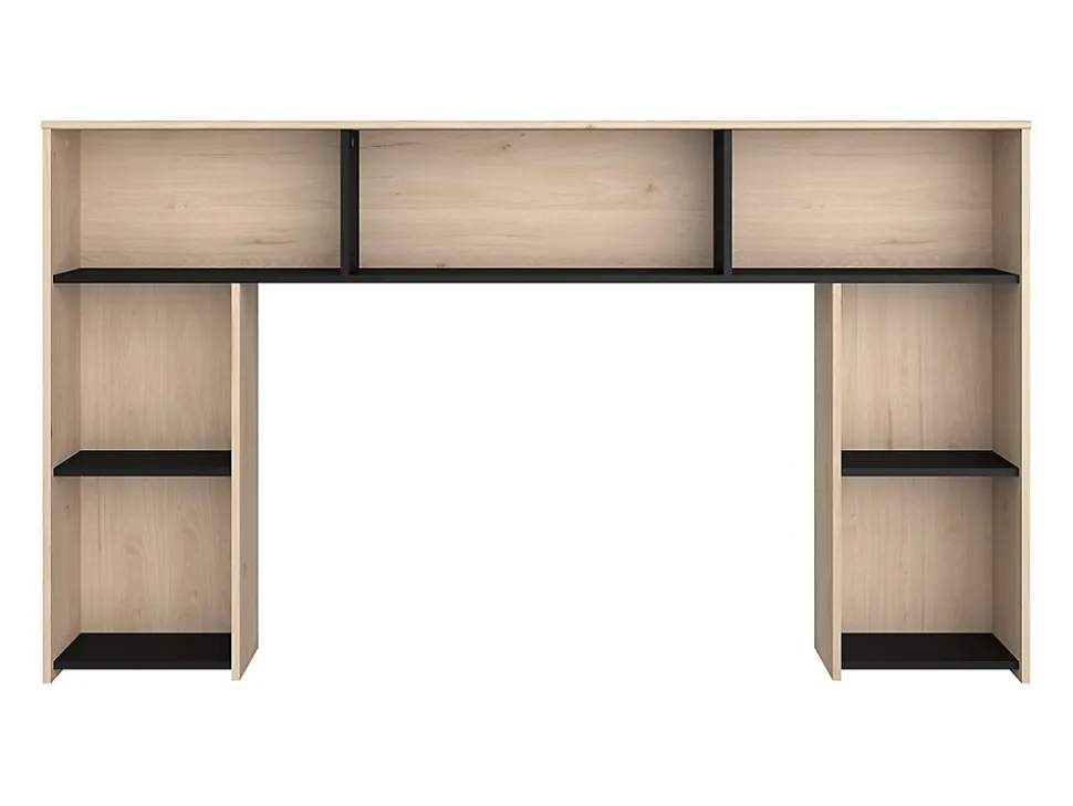 Lit 140 x 190/200 cm avec tête de lit et rangements - Coloris : Naturel et noir + Sommier - KINSELIA