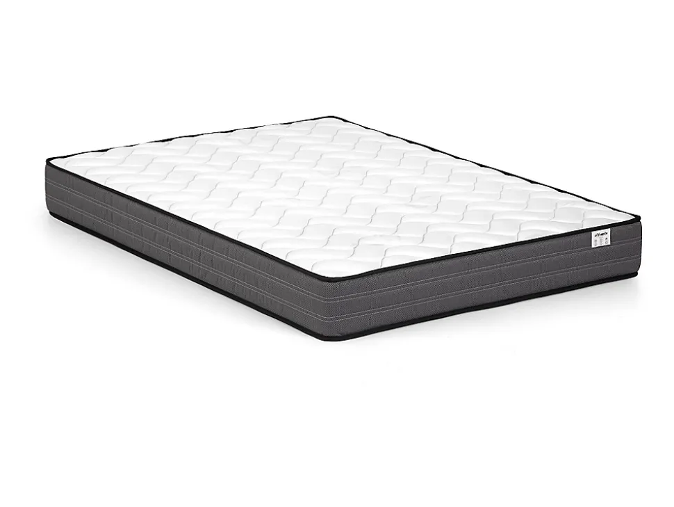 Lit 140 x 190 cm avec tête de lit capitonnée - Tissu - Gris + Matelas - ELIDE