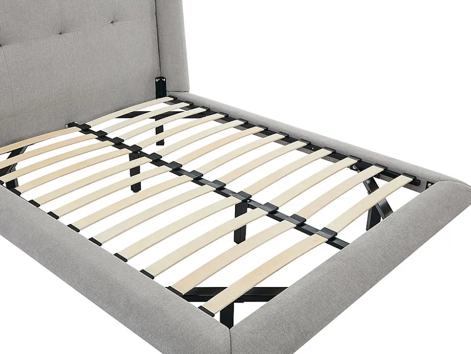 Lit 140 x 190 cm avec tête de lit capitonnée - Tissu - Gris clair - PENAVI