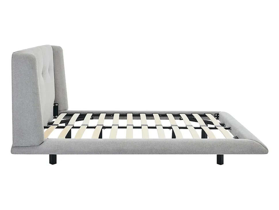 Lit 140 x 190 cm avec tête de lit capitonnée - Tissu - Gris clair - PENAVI