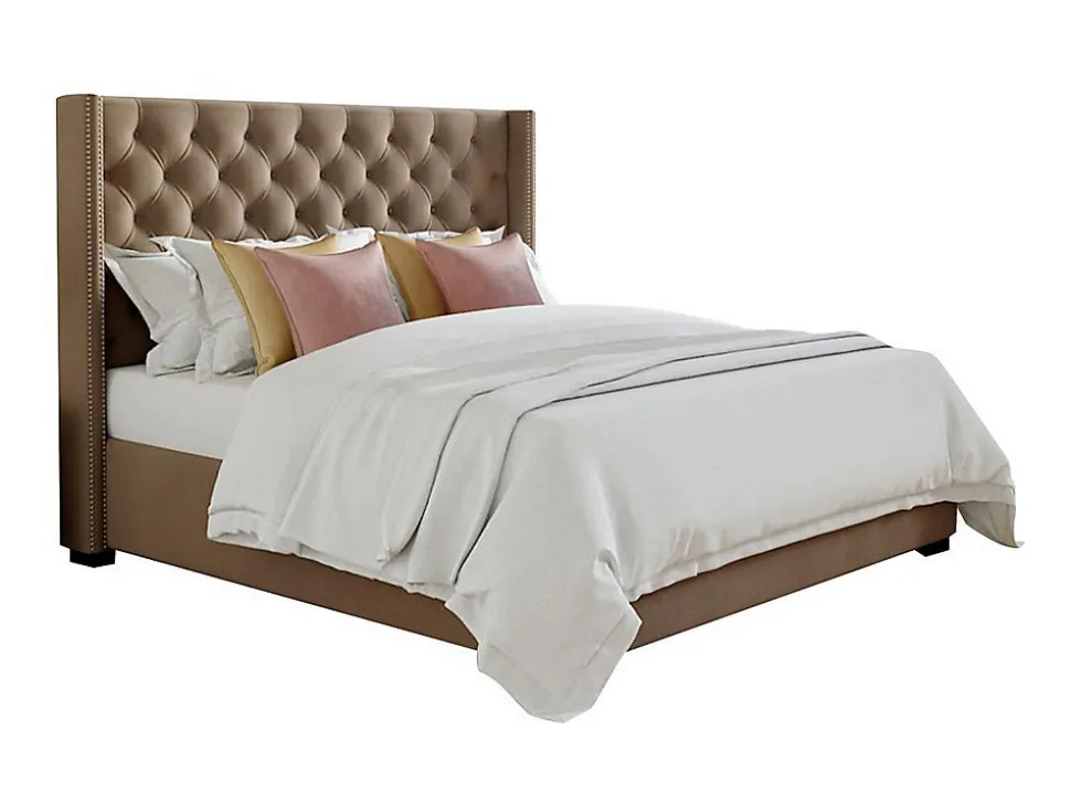 Lit 180 x 200 cm avec tête de lit capitonnée - Tissu - Beige - MASSIMO II