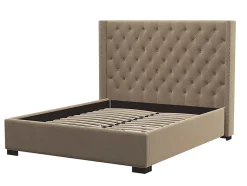 Lit 180 x 200 cm avec tête de lit capitonnée - Tissu - Beige - MASSIMO II