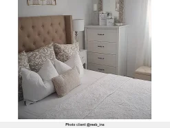 Lit 180 x 200 cm avec tête de lit capitonnée - Tissu - Beige - MASSIMO II