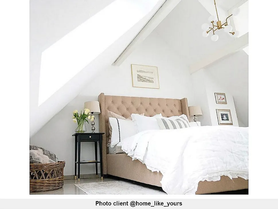 Lit 180 x 200 cm avec tête de lit capitonnée - Tissu - Beige - MASSIMO II