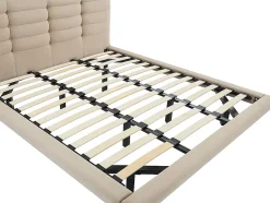 Lit 180 x 200 cm avec tête de lit capitonnée - Velours - Beige - NISATIO