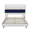 Lit 140 x 200 cm Design Flottant avec Éclairage LED Prise Port USB Cadre Velours ,sans Matelas