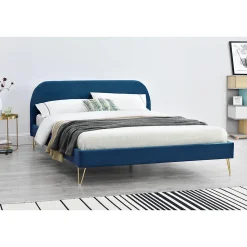 Lit 160 x 200 cm en velours et laiton bleu - PHOENIX