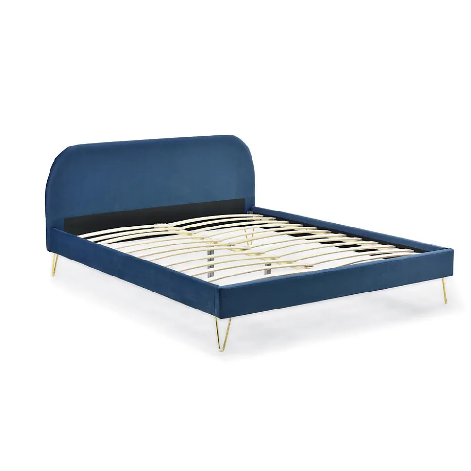 Lit 160 x 200 cm en velours et laiton bleu - PHOENIX