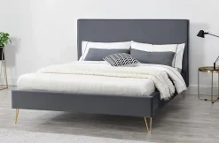 Lit 140 x 190 cm en velours et laiton gris - RIVERSIDE