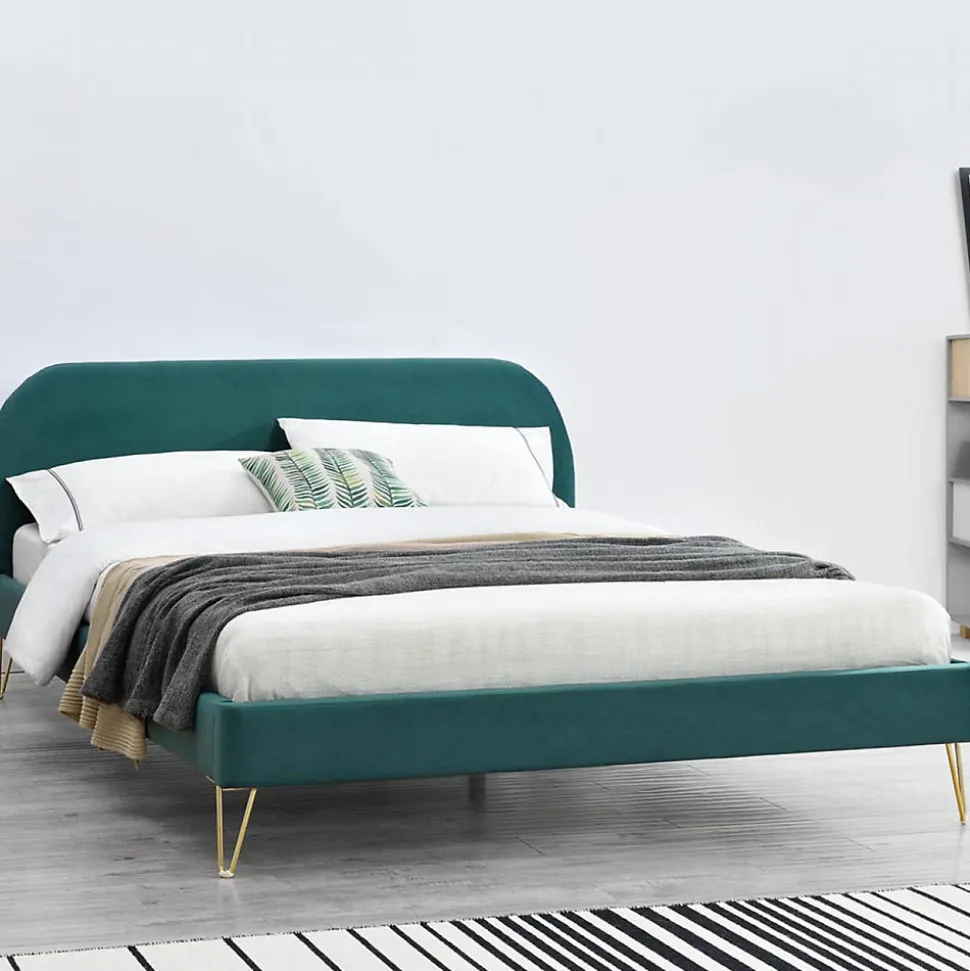 Lit 160 x 200 cm en velours et laiton vert - PHOENIX