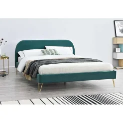 Lit 160 x 200 cm en velours et laiton vert - PHOENIX