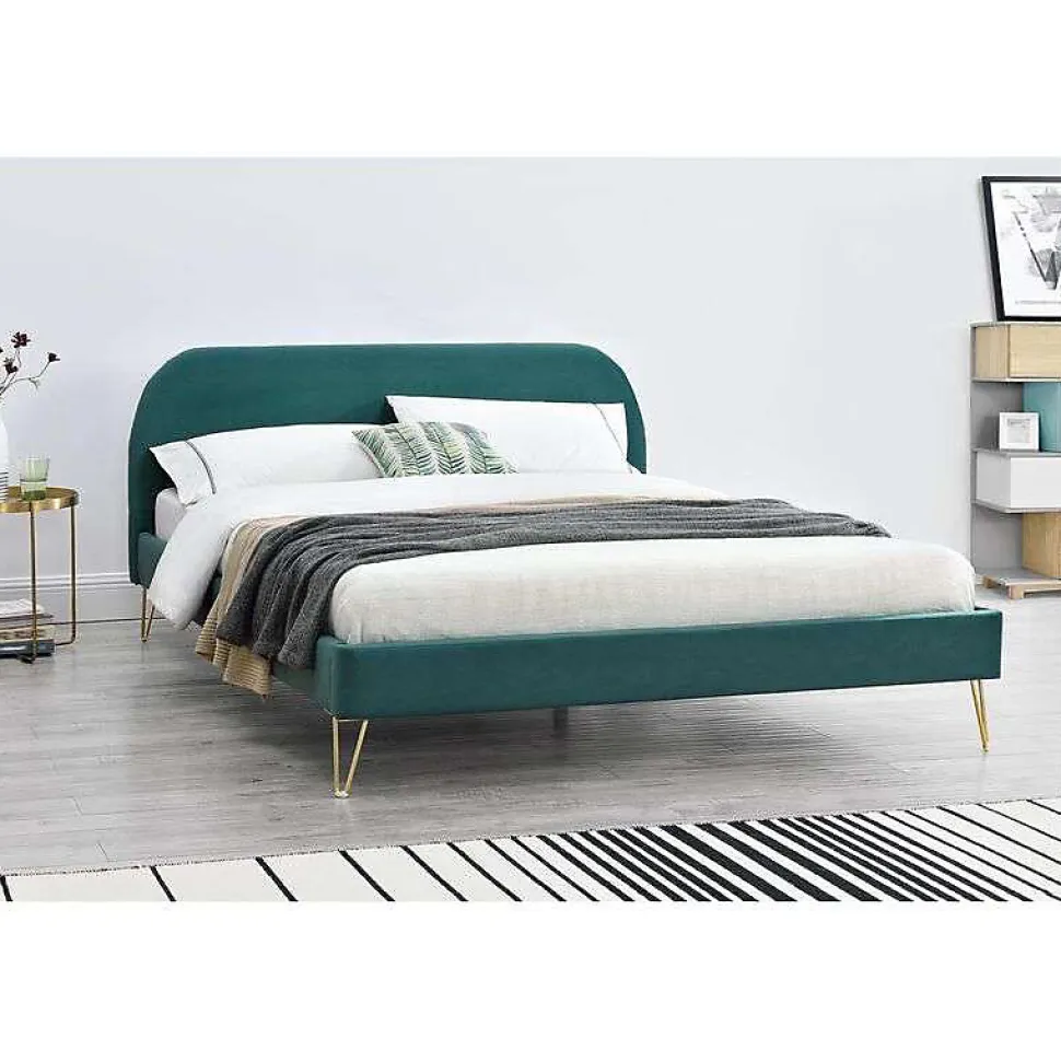 Lit 160 x 200 cm en velours et laiton vert - PHOENIX